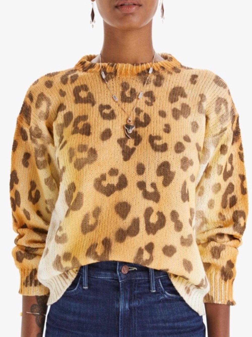 MOTHER "The Jumper" Leopard-Print Crewneck Sweater size Small